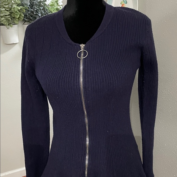 Venus Full Zip Ribbed Cardigan Sweater HiLo Navy Blue Long Slvs - Picture 3 of 13